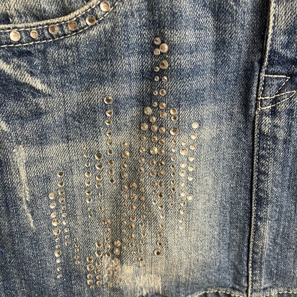 Handmade Upcycled Denim Tote/Shoulder Bag, Distressed Denim, Bling - Picture 2 of 5